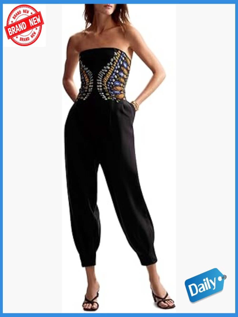 Black Jumpsuit with Zipper Closure, Cotton-Poly Blend, Spring-Summer